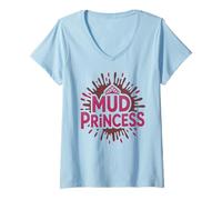 Women's Girls MUD Princess Run Mudda Queen Mudder Sistas Kids Sister V-Neck T-Shirt
