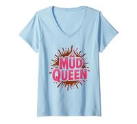 Women's Girls MUD Queen Run Mudding Diva Muddy Buddies Humor V-Neck T-Shirt