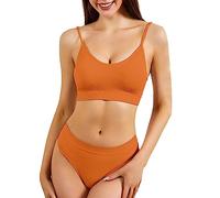 Womens Girls New Bra & Brief Sets 2024 No Underwire Push Up Comfortable Fit Beautiful Back Halter Vest Adjustable Shoulder Straps Plus Size Bra Underwear Set Mens Briefs Underwear (Orange, L)