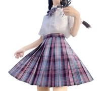 Women's Girls Plaid Pleated Skirt High Waisted Japanese School Uniform A-line Pleated JK Skirt Skater Tennis, Purple3, XL