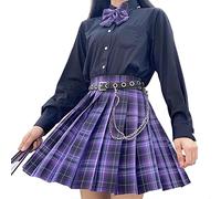 Women's Girls Plaid Pleated Skirt High Waisted Japanese School Uniform A-line Pleated JK Skirt Skater Tennis, Purple2, XL
