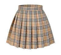 Women's Girls Plaid Pleated Skirt High Waisted Japanese School Uniform A-line Pleated JK Skirt Skater Tennis, Khaki, Small
