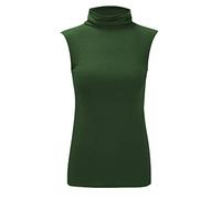 Womens Girls Plain Polo Neck Vest Ladies Stretch Turtle High Neck Vest Plain Sleeveless T-Shirt Top Plus Size 8-26 (XXL/XXXL 24-26, Dark Green)