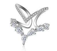 Women's / Girls' Rings Silver 925 Glitter Zirconia Double Layer V Style Simple Open Engagement Partnership Rings Wedding Rings Index Finger Ring Adjustable