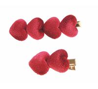 Womens Girls Set of 2 Velvet Puffy Hearts School Birthday Party Hair Accessories Styling Clip Barrette Claw Hairpin Sectioning Grips Concorde Beak Duckbill Clamp Alligator Crocodile (Red)