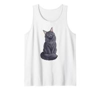 Womens Girls Sitting Blue Gray Maine Coon Cat Lady Mom Tank Top