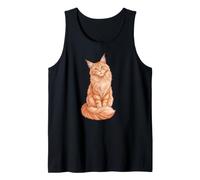 Womens Girls Sitting Orange Tabby Maine Coon Cat Lady Mom Tank Top