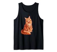 Womens Girls Sitting Orange Tabby Maine Coon Cat Lady Mom Tank Top