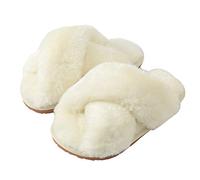 Womens & Girls Slippers Ladies Fluffy Plush House Slippers Cozy Open Toe Faux Fur Sliders for Girls Warm Sandals Indoor Winter Label Size 34-35 White 1-1.5