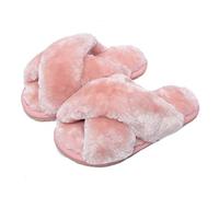 Womens & Girls Slippers Ladies Fluffy Plush House Slippers Cozy Open Toe Faux Fur Sliders for Girls Warm Sandals Indoor Winter Label size 30-31 Pink Child 10.5-11.5