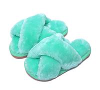 Womens & Girls Slippers Ladies Fluffy Plush House Slippers Cozy Open Toe Faux Fur Sliders for Girls Warm Sandals Indoor Winter Label Size 40-41 Green UK 6-7