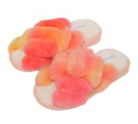 Womens & Girls Slippers Ladies Fluffy Plush House Slippers Cozy Open Toe Faux Fur Sliders for Girls Warm Sandals Indoor Winter Label Size 35-36 1672 Red UK 2-3