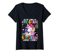 Women's Girls So Long 4th Grade 5th Grade Here I Come Graduation V-Neck T-Shirt