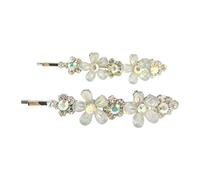 Womens Girls Sparkly Bow Rhinestone Jeweled Crystal Diamante Party Birthday Christmas Bridal Wedding Accessories Slides Hairpin Hair Clips Grips Bobby Pins SIlver Tone Set of 2 Daisy Flowers (Clear)