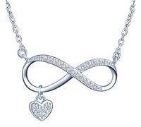 Women's girl's Sterling Silver Necklace, beautiful infinity symbol pendant necklace, decorated with shiny zircon, gift for Birthday, Valentine's Day and Christmas