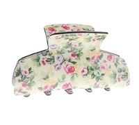 Womens Girls Strong Bridal Wedding Party Bridesmaid Birthday Hair Accessories Bulldog Crab Octopus Jaw Medium Butterfly Grip Hair Claw Clamp Clip Square Rectabgle Floral English Garden Print Cream