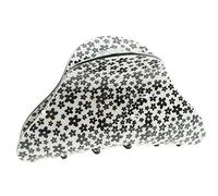 Womens Girls Strong Plastic Updo Rounded Bulldog Spider Octopus Hair Accessory Party Birthday School Gym Jaw Styling Tools Claw Clamp Black White Flowers Lines Shapes Print (Flowers)