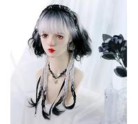 Women's Girls Sweet Cool Girl Jellyfish Cosplay Wigs Gradient Black-white Curly Long Wig Lolita Bob Wavy Hair with See-through Bangs for Daily Wear Halloween Party