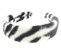 Womens Girls Thick Wide Plush Faux Fur Fabric Boho Vintage Look Winter Christmas Birthday Wedding Bridesmaid Party Accessories Hairband Head Hair Headband Alice Band Tiger Leopard Cat Print (Black)