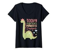 Womens Girls Today I Want to Be A Princess Dinosaur V-Neck T-Shirt