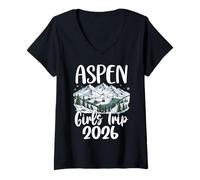 Womens Girls Trip 2026 Aspen Mountain Ski Resort V-Neck T-Shirt