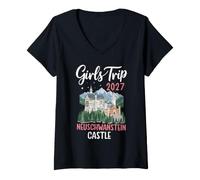 Women's Girls Trip 2027 Neuschwanstein Castle Germany V-Neck T-Shirt