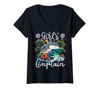 Womens Girl's Trip Captain Cruise Vacation V-Neck T-Shirt