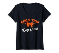 Women's Girls Trip Deep Creek 2026 Vacation Weekend Birthday Squad V-Neck T-Shirt