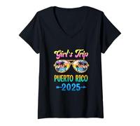Womens Girl's Trip Puerto Rico 2025 Summer Vacation Sunglasses V-Neck T-Shirt