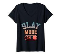 Women's Girls Trip Slay Mode On Funny Baddie V-Neck T-Shirt