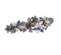 Womens Girls Vintage Look Crystal Rhinestone Diamante Wedding Birthday Party Evening Ponytail Fine Hair Accessories Barrette Hairpin Silver Tone Metal French Spring Clip Butterfly Floral Bouquet Blue