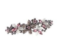 Womens Girls Vintage Look Crystal Rhinestone Diamante Wedding Birthday Party Evening Ponytail Fine Hair Accessories Barrette Hairpin Silver Tone Metal French Spring Clip Butterfly Floral Bouquet Pink