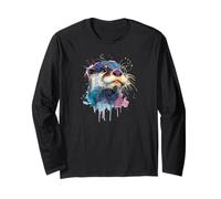 Womens Girls Watercolor Paint Illustration Sea Otter Lover Long Sleeve T-Shirt