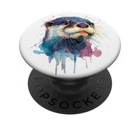 Womens Girls Watercolor Paint Illustration Sea Otter Lover PopSockets Adhesive PopGrip