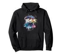 Womens Girls Watercolor Paint Illustration Sea Otter Lover Pullover Hoodie