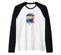 Womens Girls Watercolor Paint Illustration Sea Otter Lover Raglan Baseball Tee