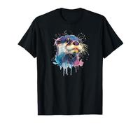 Womens Girls Watercolor Paint Illustration Sea Otter Lover T-Shirt