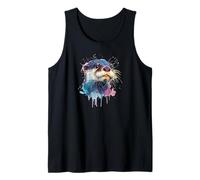 Womens Girls Watercolor Paint Illustration Sea Otter Lover Tank Top