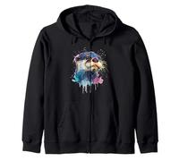 Womens Girls Watercolor Paint Illustration Sea Otter Lover Zip Hoodie