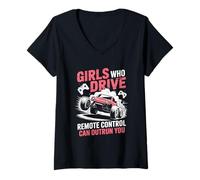 Women's Girls Who Drive Remote Control Can Outrun You RC Car Design V-Neck T-Shirt