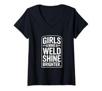 Women's Girls Who Weld Shine Brighter Welder Pride V-Neck T-Shirt