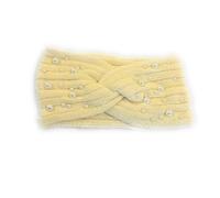 Women's Girls Winter Warm Embellished Knitted Headband Woolly Knit Head Ear Warmer Wrap Sweatband with Pearl Motifs UK (Cream)