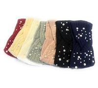 Women's Girls Winter Warm Embellished Knitted Headband Woolly Knit Head Ear Warmer Wrap Sweatband with Pearl Motifs UK (White)