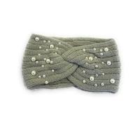 Women's Girls Winter Warm Embellished Knitted Headband Woolly Knit Head Ear Warmer Wrap Sweatband with Pearl Motifs UK (Light Grey)