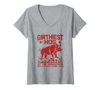 Womens Girthiest Hog at Minnesota State Fair Funny Pig V-Neck T-Shirt