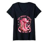 Womens Give Breast Cancer The Boot Cowgirl Cancer Awareness Ribbon V-Neck T-Shirt