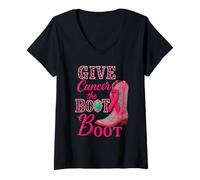 Womens Give Cancer The Boot Western Cowgirl Leopard Breast Cancer V-Neck T-Shirt