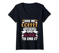 Women's Give me Coffee to Start My Day and Wine to end it V-Neck T-Shirt