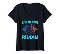 Womens Give Me Some Riddim Astronaut Bass Drop EDM V-Neck T-Shirt