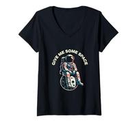 Women's Give me Some Space Astronaut Sitting On The Moon Art Vintage V-Neck T-Shirt